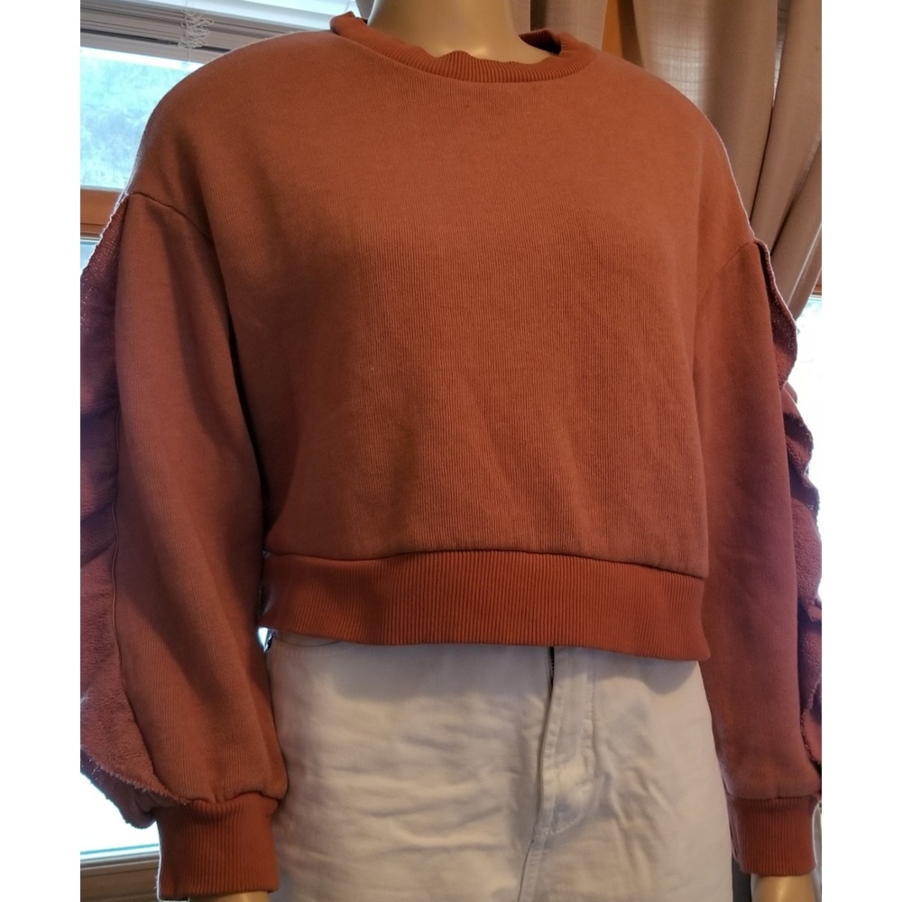 Don't Ask Why Crop Sweater, Ruffles on Sleeves, OS - Picture 1 of 5